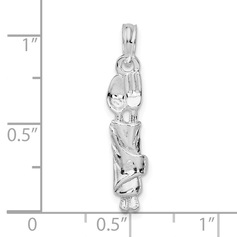 Sterlingsilber De-ani Rhodiniert Poliert Spoon und Fork Rolled in Napkin Anhänger