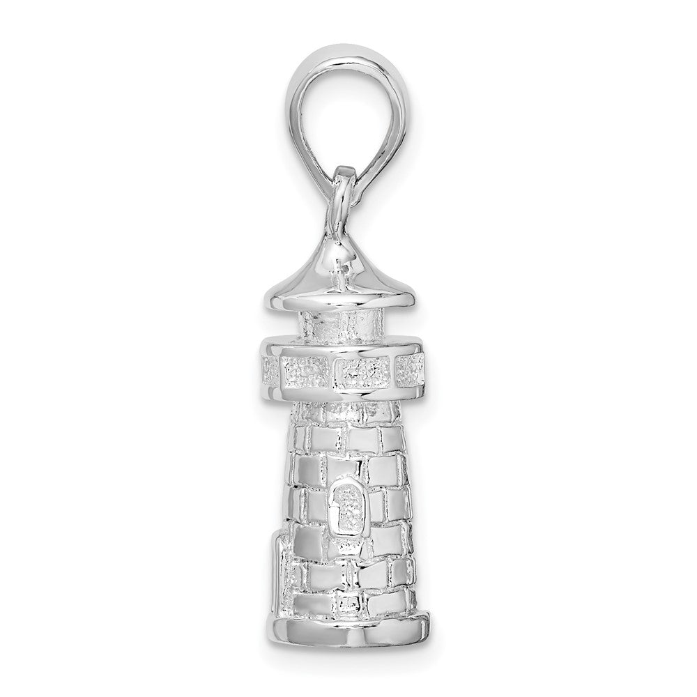 Sterlingsilber De-ani Rhodiniert Poliert 3d Leuchtturm Anhänger