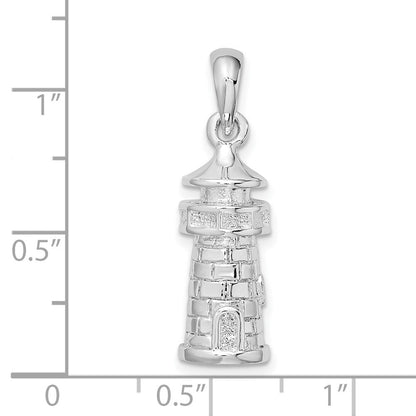 Sterlingsilber De-ani Rhodiniert Poliert 3d Leuchtturm Anhänger