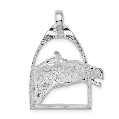 Sterlingsilber De-ani Rhodiniert Poliert Pferd Kopf mit Stirrup Anhänger