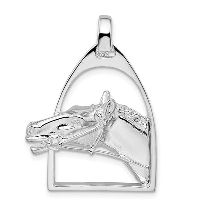 Sterlingsilber De-ani Rhodiniert Poliert Pferd Kopf mit Stirrup Anhänger