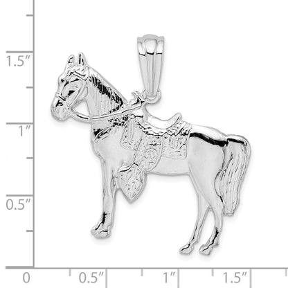 Sterlingsilber De-ani Rhodiniert Poliert Pferd mit Saddle Anhänger