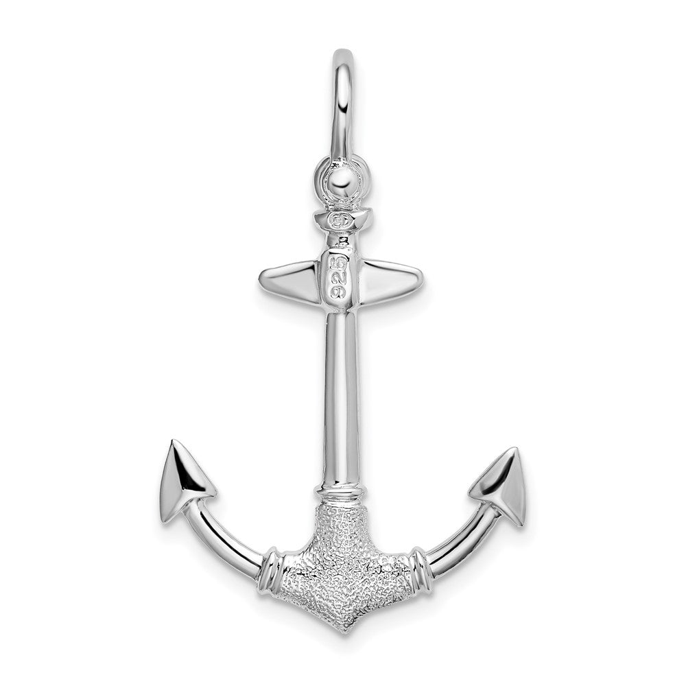 Sterlingsilber De-ani Rhodiniert Poliert und Strukturiert 3d Anker Anhänger