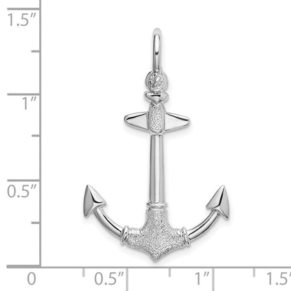 Sterlingsilber De-ani Rhodiniert Poliert und Strukturiert 3d Anker Anhänger