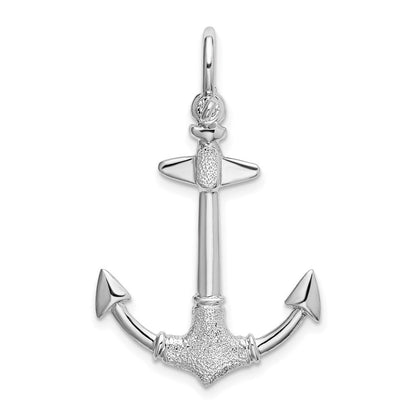 Sterlingsilber De-ani Rhodiniert Poliert und Strukturiert 3d Anker Anhänger
