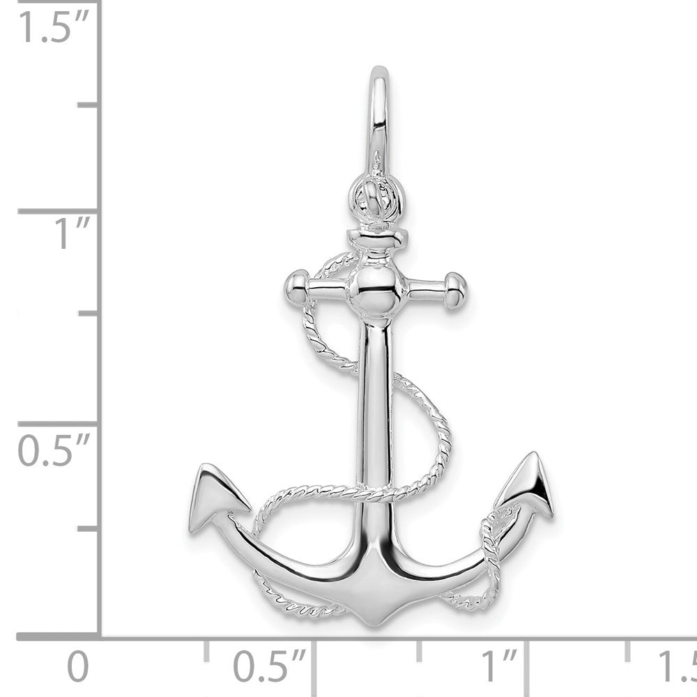 Sterlingsilber De-ani Rhodiniert Poliert 3d Anker mit Kordel Anhänger