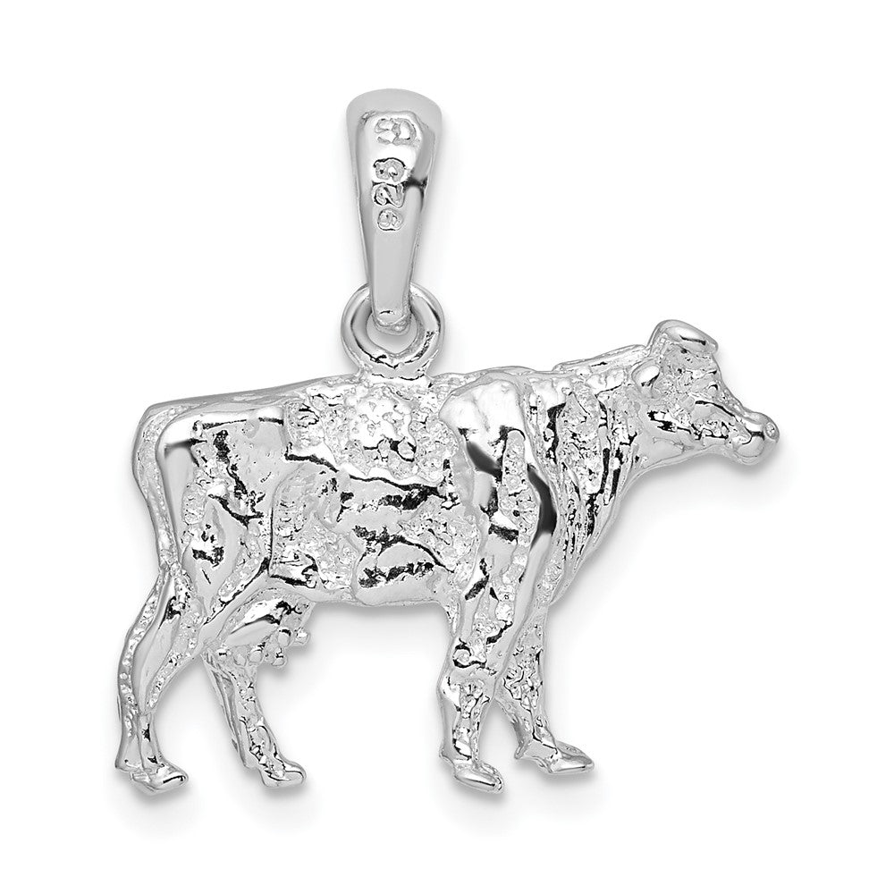 Sterlingsilber De-ani Rhodiniert Poliert 3d Cow Anhänger