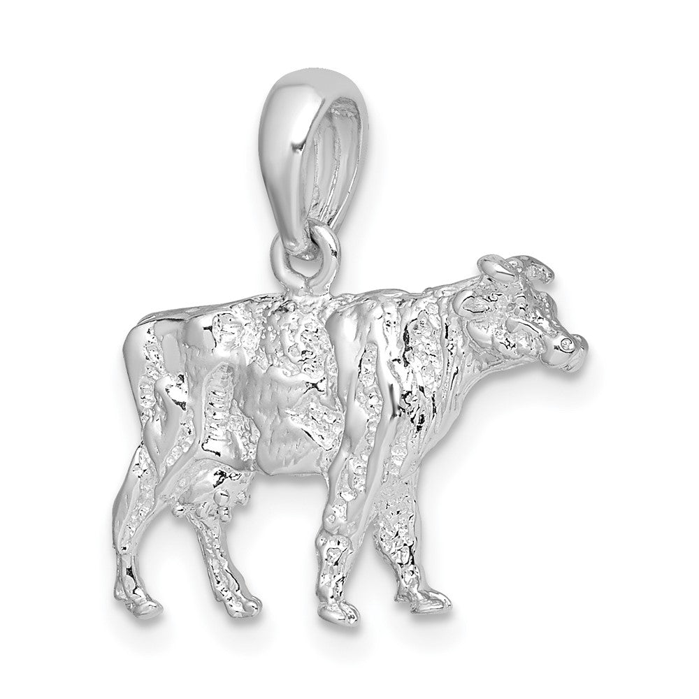 Sterlingsilber De-ani Rhodiniert Poliert 3d Cow Anhänger