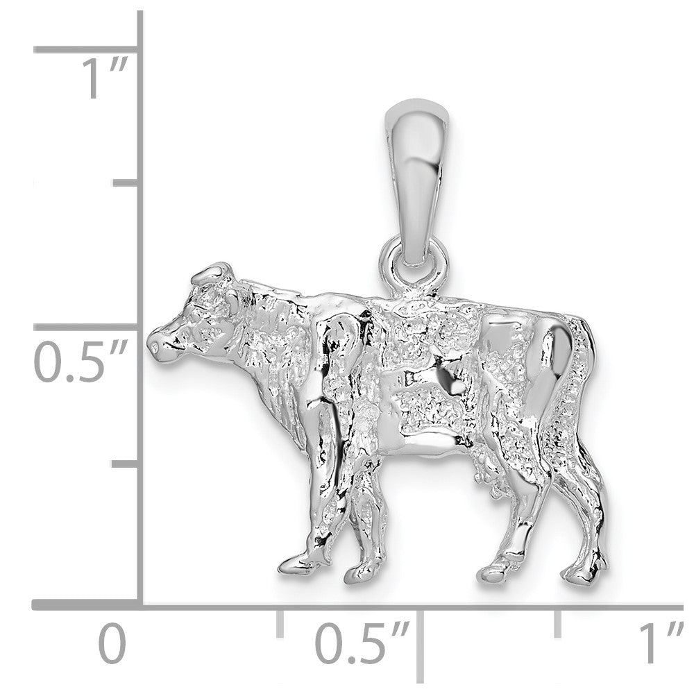 Sterlingsilber De-ani Rhodiniert Poliert 3d Cow Anhänger