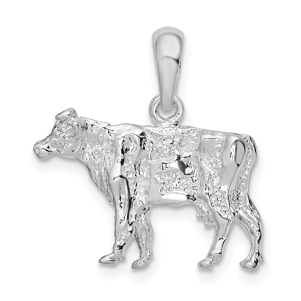 Sterlingsilber De-ani Rhodiniert Poliert 3d Cow Anhänger