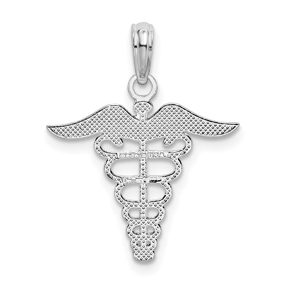 Sterlingsilber De-ani Rhodiniert Poliert Ausgeschnitten Caduceus Anhänger