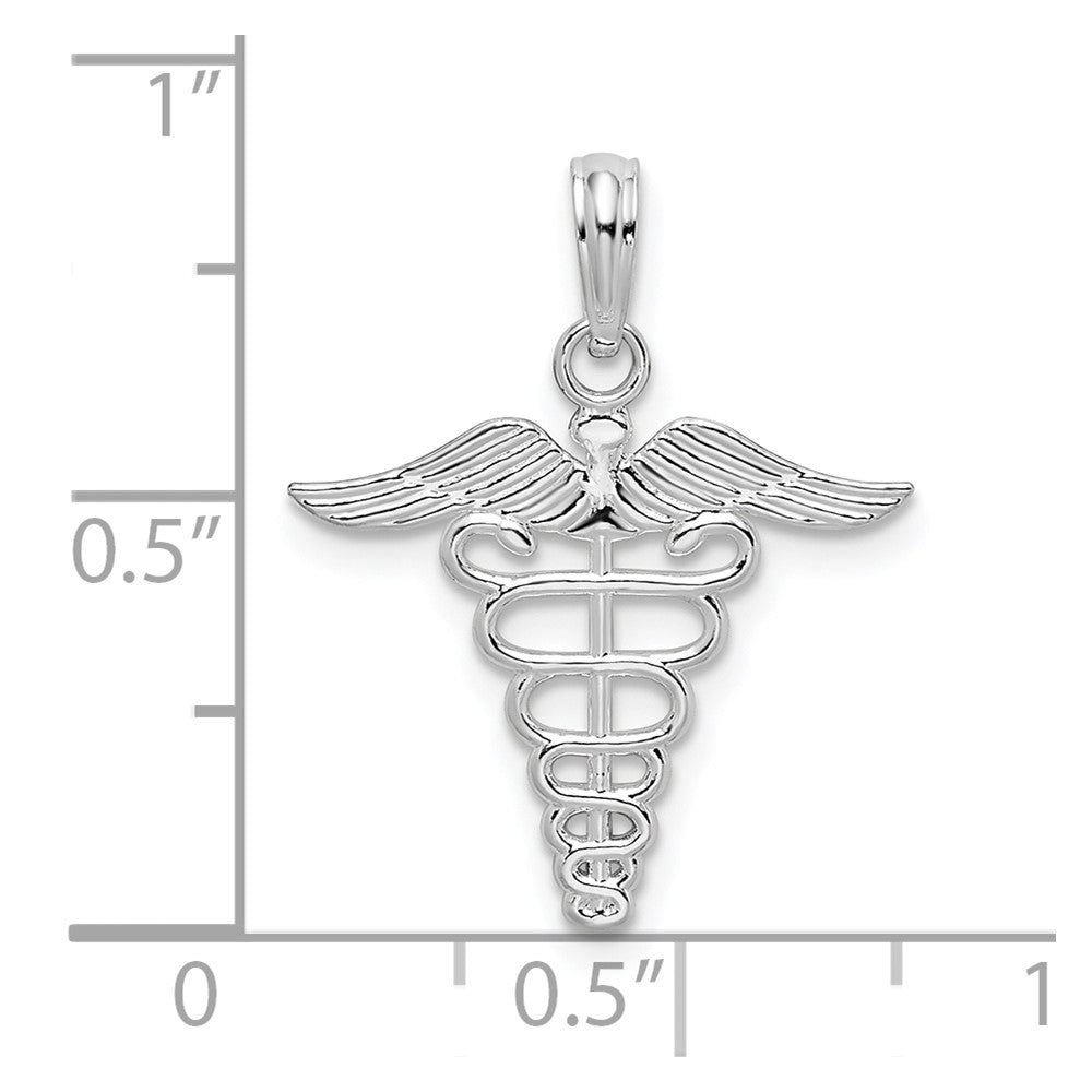 Sterlingsilber De-ani Rhodiniert Poliert Ausgeschnitten Caduceus Anhänger
