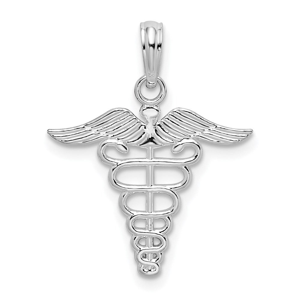 Sterlingsilber De-ani Rhodiniert Poliert Ausgeschnitten Caduceus Anhänger