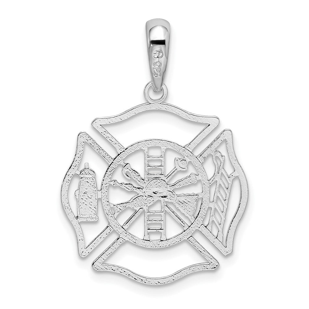 Sterlingsilber De-ani Rhodiniert Poliert Ausgeschnitten Fireman Shield Anhänger