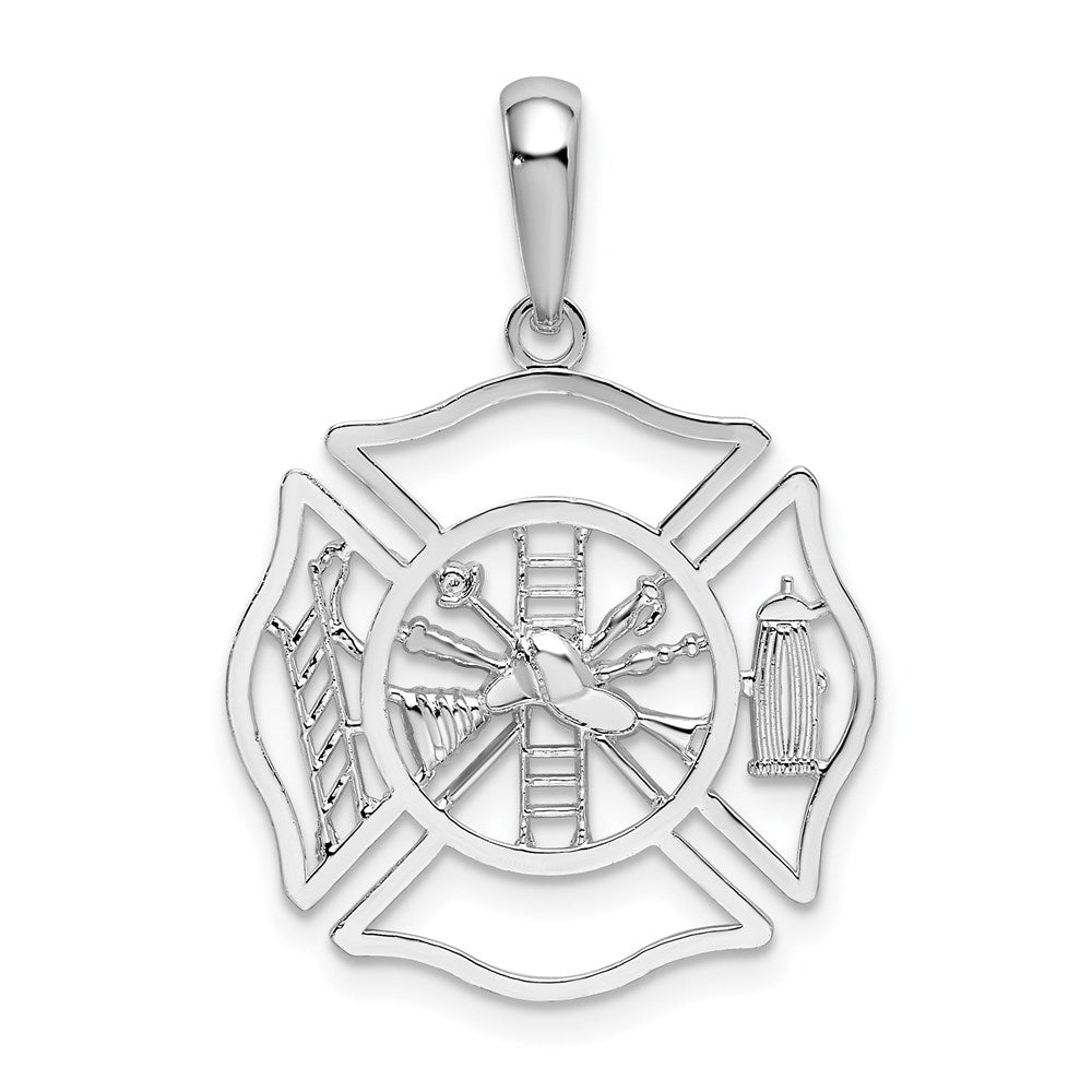 Sterlingsilber De-ani Rhodiniert Poliert Ausgeschnitten Fireman Shield Anhänger