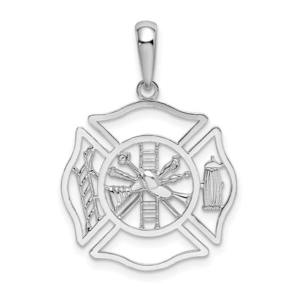 Sterlingsilber De-ani Rhodiniert Poliert Ausgeschnitten Fireman Shield Anhänger