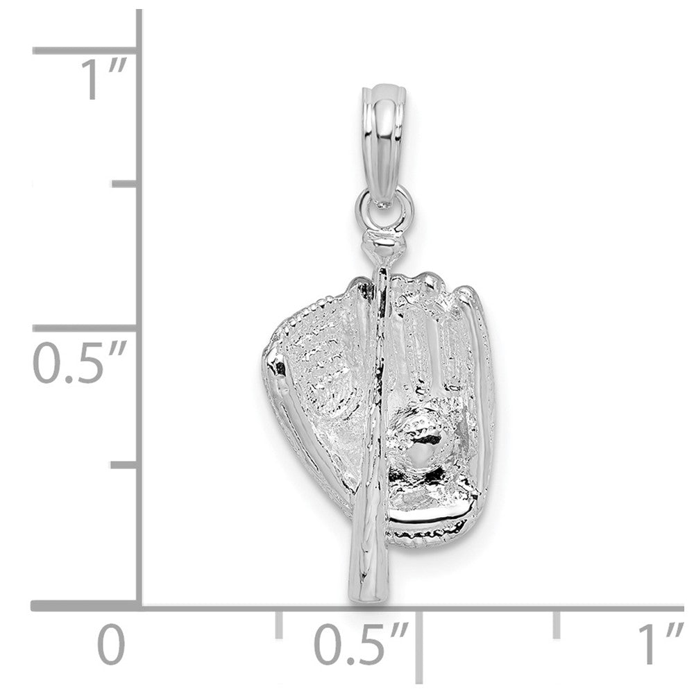 Sterlingsilber De-ani Rhodiniert Poliert 3d Baseball / Bat Glove Anhänger