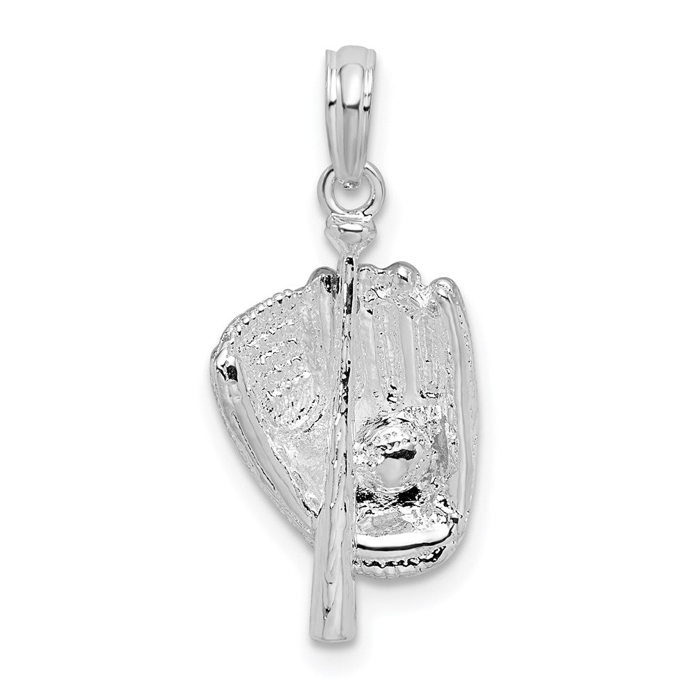 Sterlingsilber De-ani Rhodiniert Poliert 3d Baseball / Bat Glove Anhänger