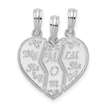Sterlingsilber De-ani Rhodiniert Strukturiert Big Sis / Mama Lil Break Apart Anhänger