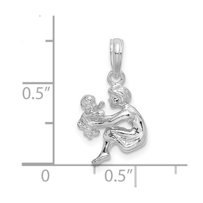 Sterlingsilber De-ani Rhodiniert Poliert 3d Mutter und Baby Anhänger