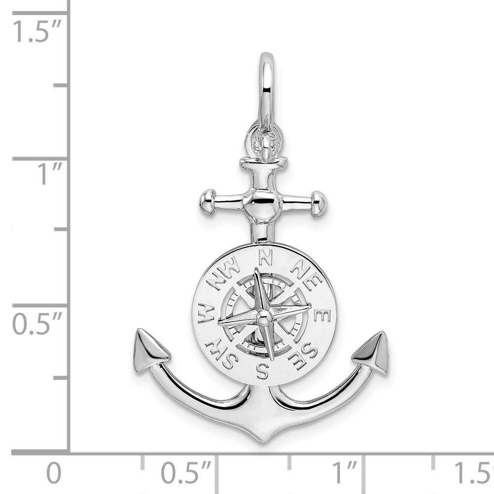 Sterlingsilber De-ani Rhodiniert 3d Klein Anker mit Kompass Anhänger