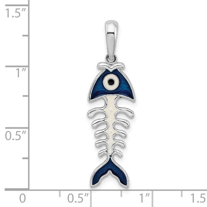 Sterlingsilber De-ani Rhodiniert Poliert 3d Emailliert Fishbone Anhänger