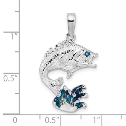 Sterlingsilber De-ani Rhodiniert Emailliert Springend Barsch Fisch Anhänger