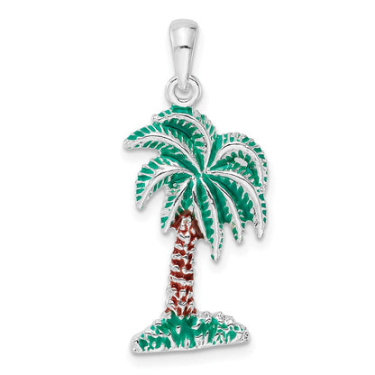 Sterlingsilber De-ani Rhodiniert Poliert Emailliert Palmetto Anhänger