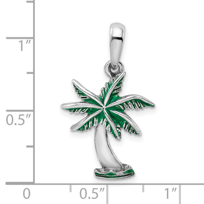 Sterlingsilber De-ani Rhodiniert Poliert Emailliert Palme Baum Anhänger