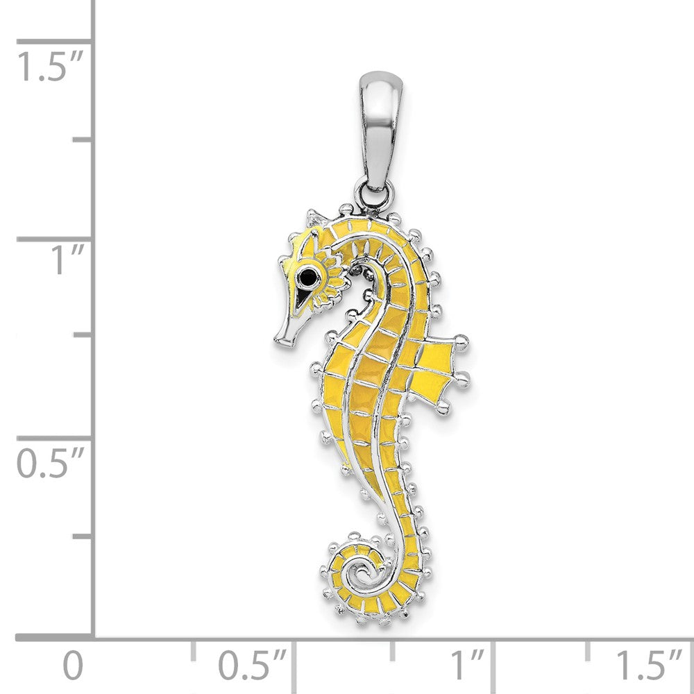 Sterlingsilber De-ani Rhodiniert 3d Emailliert Gelb Seepferdchen Anhänger