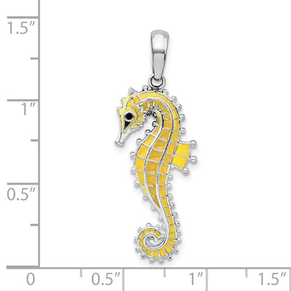 Sterlingsilber De-ani Rhodiniert 3d Emailliert Gelb Seepferdchen Anhänger