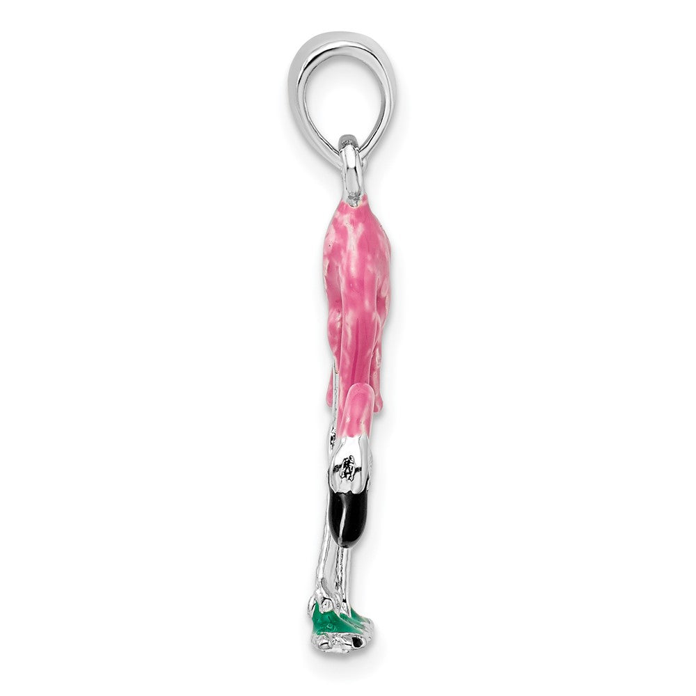 Sterlingsilber De-ani Rhodiniert Poliert 3d Rosa Flamingo Anhänger
