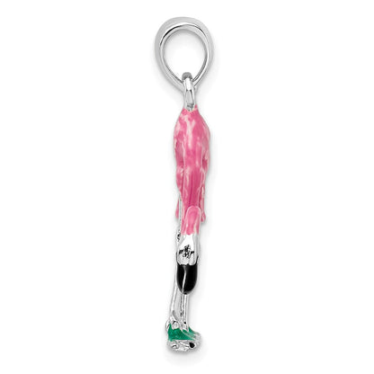 Sterlingsilber De-ani Rhodiniert Poliert 3d Rosa Flamingo Anhänger