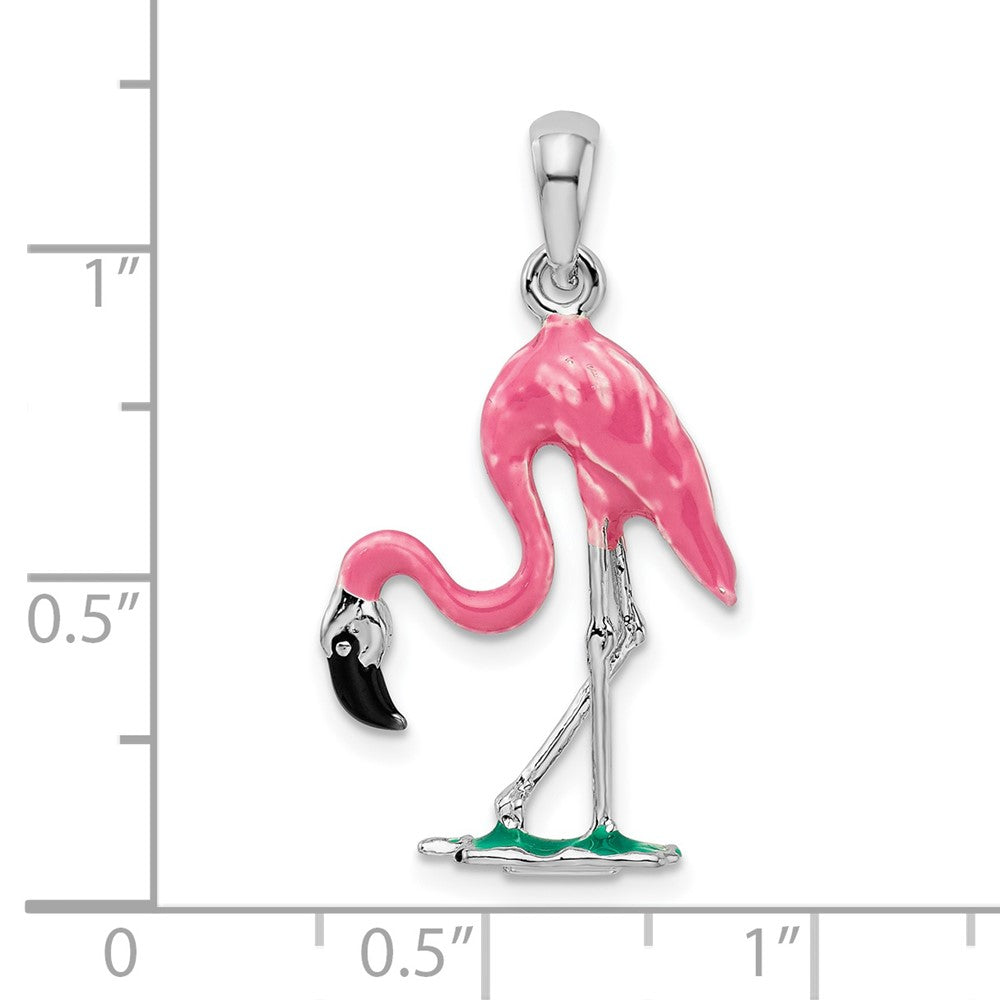 Sterlingsilber De-ani Rhodiniert Poliert 3d Rosa Flamingo Anhänger