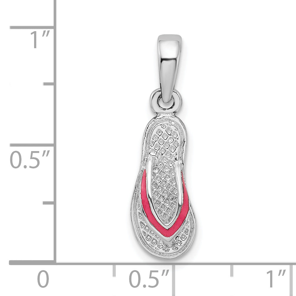 Sterlingsilber De-ani Rhodiniert Emailliert Rosa Flip-flop Anhänger