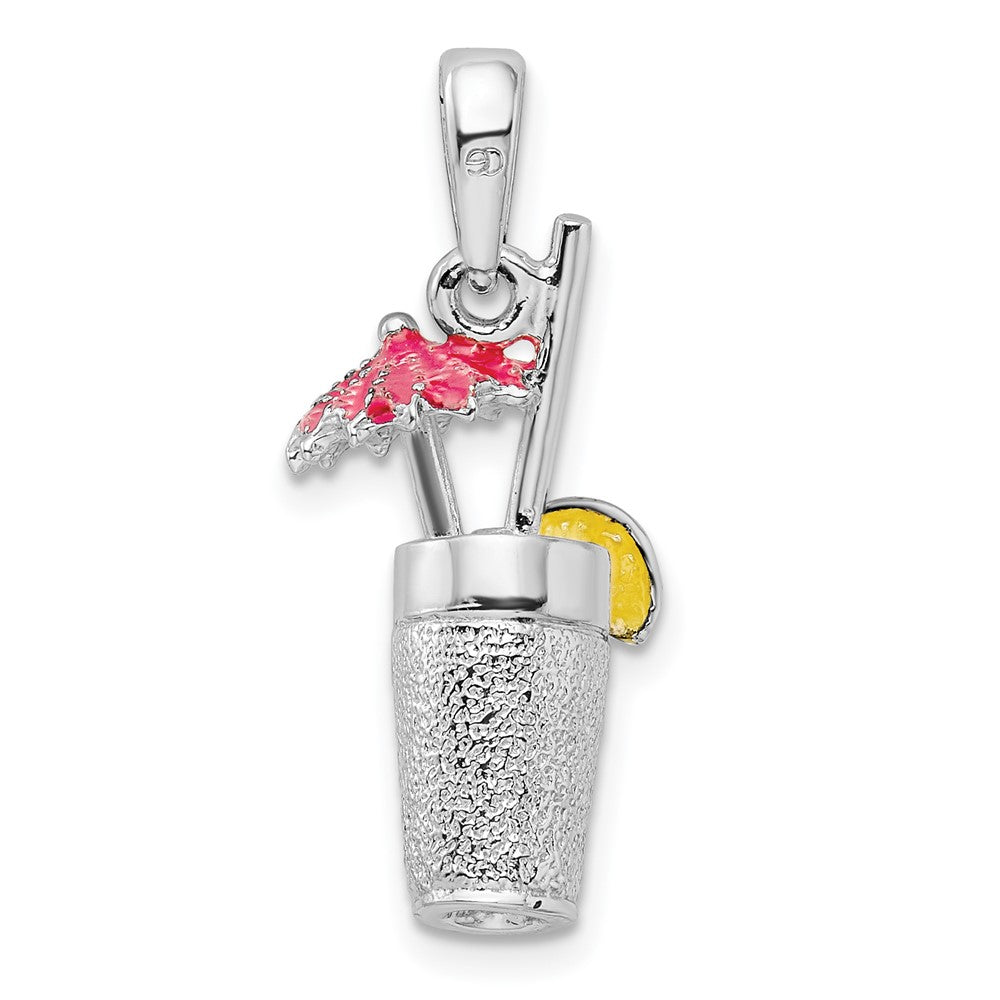 Sterlingsilber De-ani Rhodiniert 3d Emailliert Cocktail Drink Anhänger