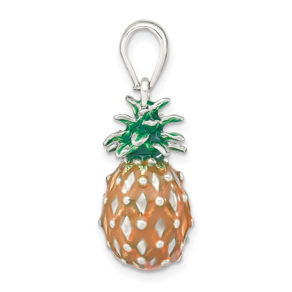 Sterlingsilber De-ani Rhodiniert Poliert 3d Emailliert Pineapple Anhänger