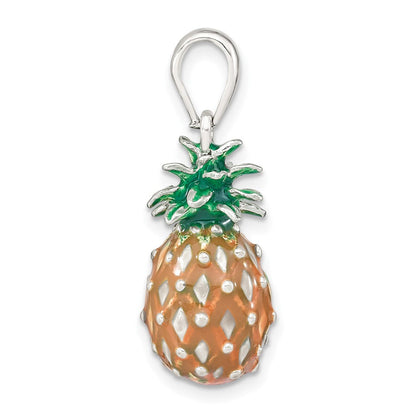 Sterlingsilber De-ani Rhodiniert Poliert 3d Emailliert Pineapple Anhänger