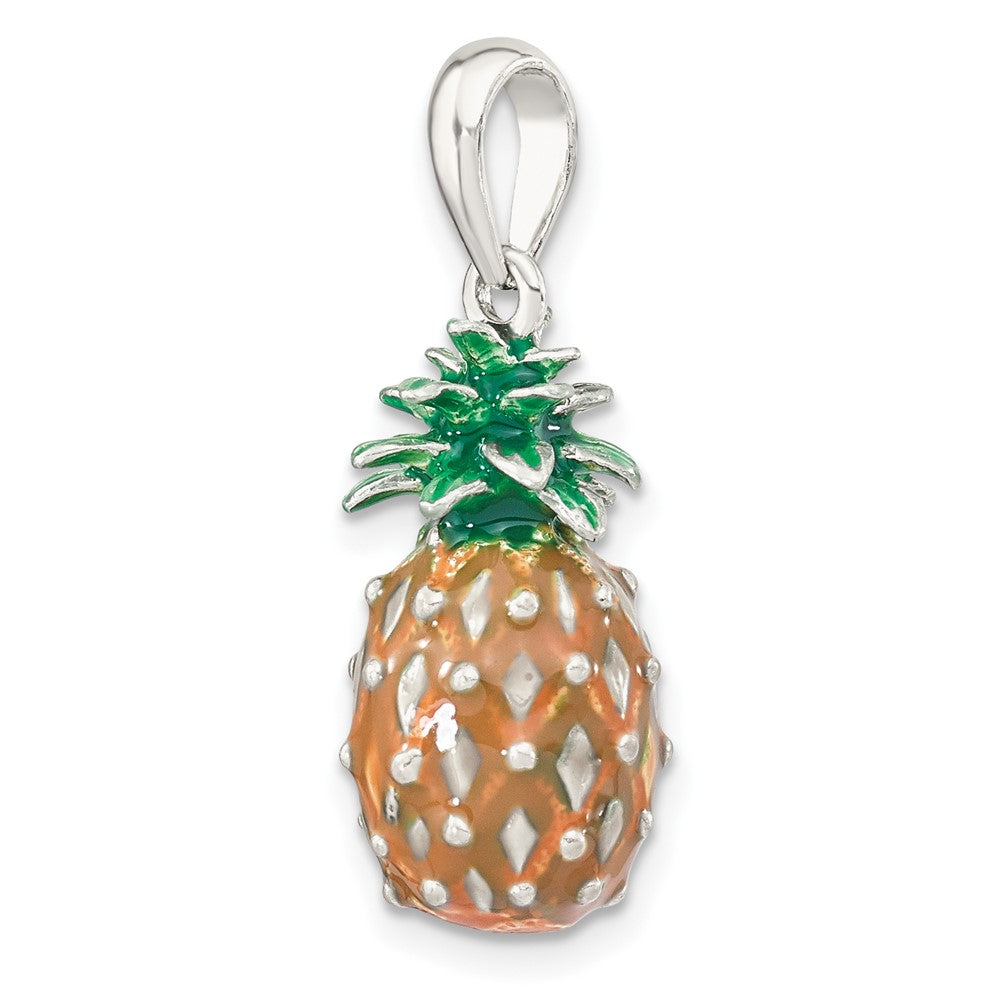 Sterlingsilber De-ani Rhodiniert Poliert 3d Emailliert Pineapple Anhänger