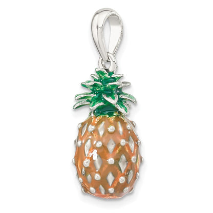 Sterlingsilber De-ani Rhodiniert Poliert 3d Emailliert Pineapple Anhänger