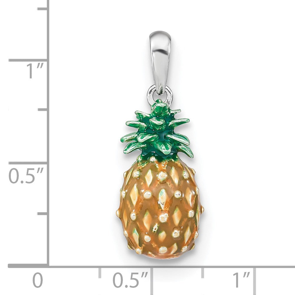 Sterlingsilber De-ani Rhodiniert Poliert 3d Emailliert Pineapple Anhänger