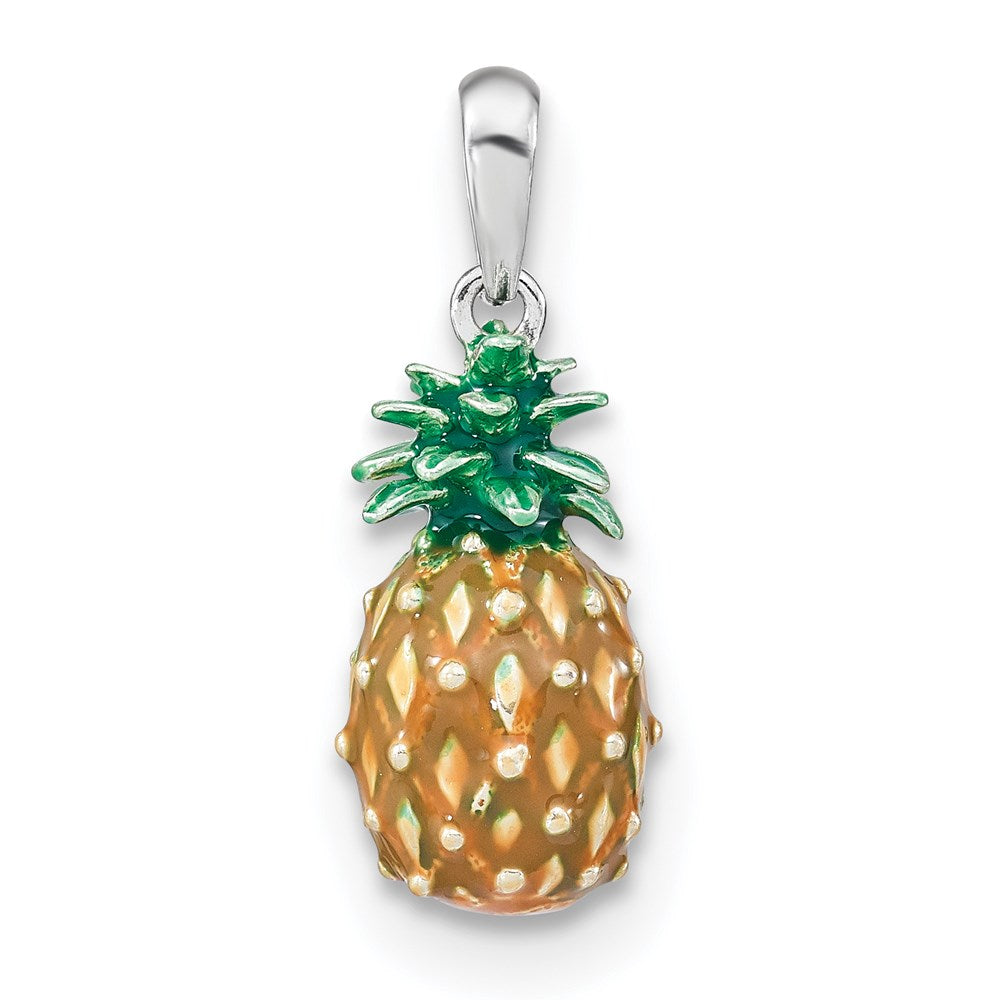 Sterlingsilber De-ani Rhodiniert Poliert 3d Emailliert Pineapple Anhänger