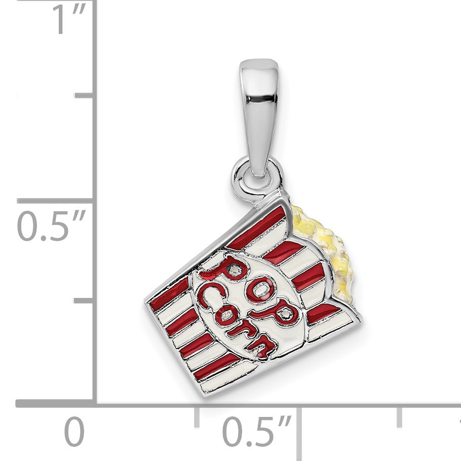 Sterlingsilber De-ani Rhodiniert 3d Emailliert Bag Of Popcorn Anhänger