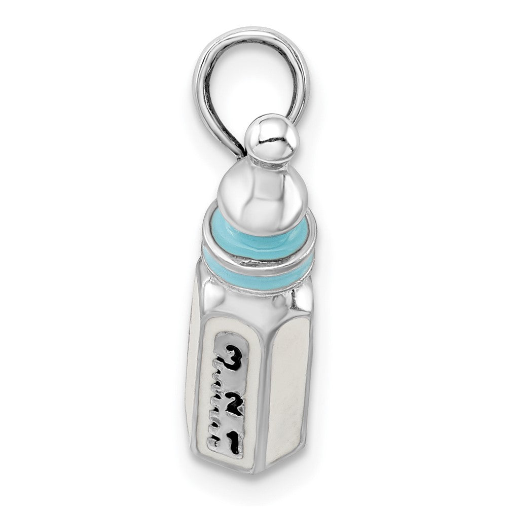 Sterlingsilber De-ani Rhodiniert Poliert 3d Blau Baby Bottle Anhänger