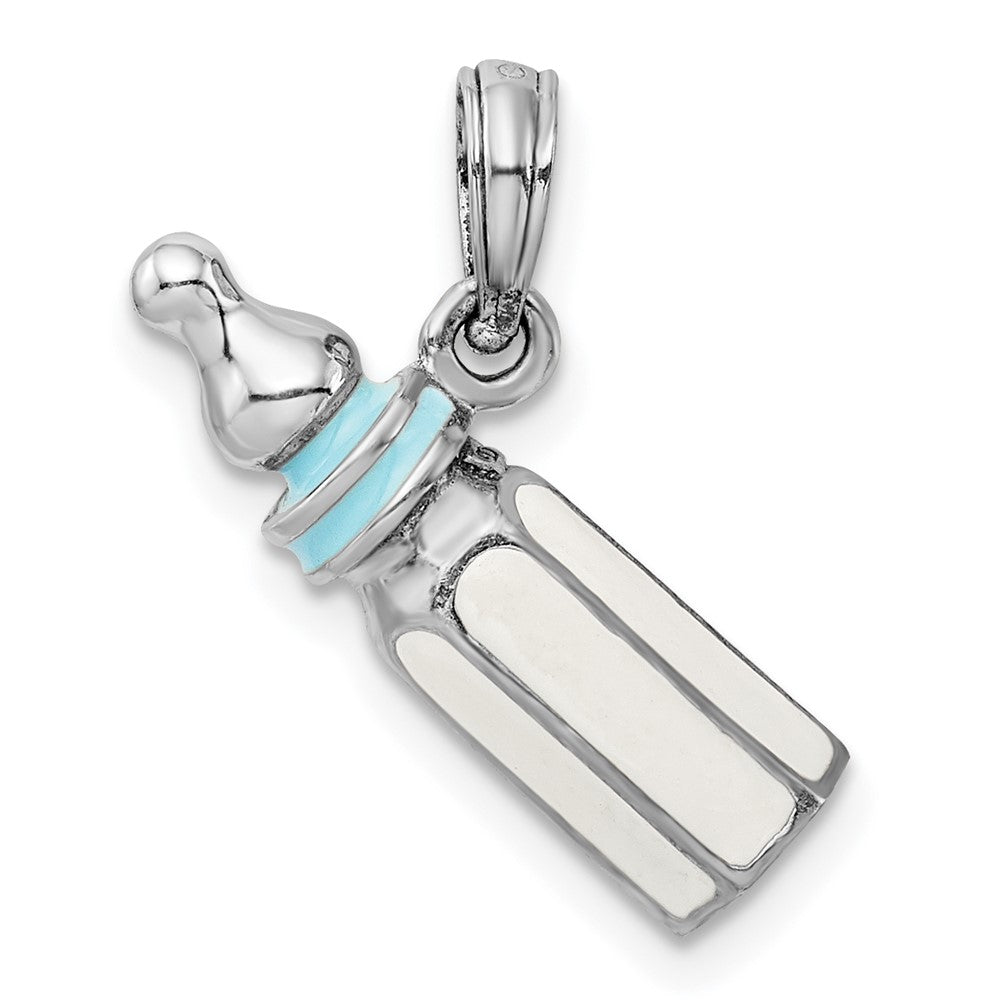 Sterlingsilber De-ani Rhodiniert Poliert 3d Blau Baby Bottle Anhänger