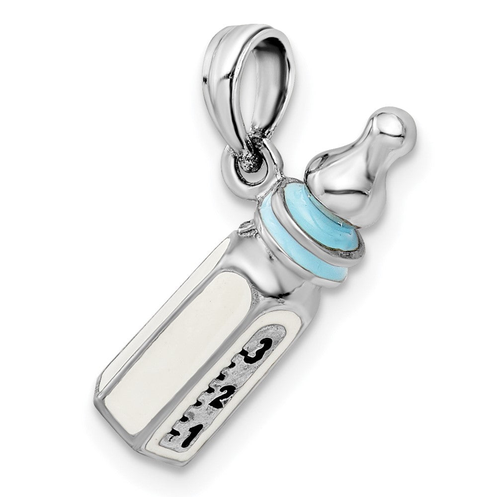 Sterlingsilber De-ani Rhodiniert Poliert 3d Blau Baby Bottle Anhänger