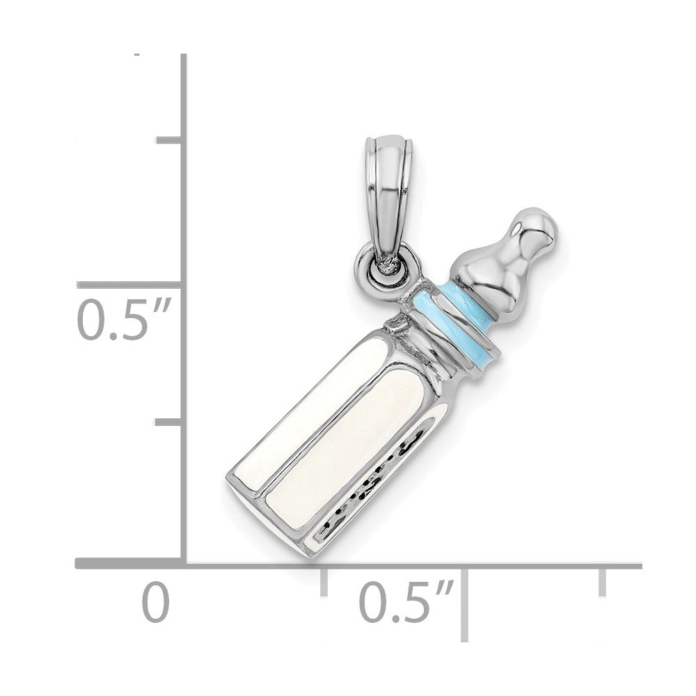 Sterlingsilber De-ani Rhodiniert Poliert 3d Blau Baby Bottle Anhänger