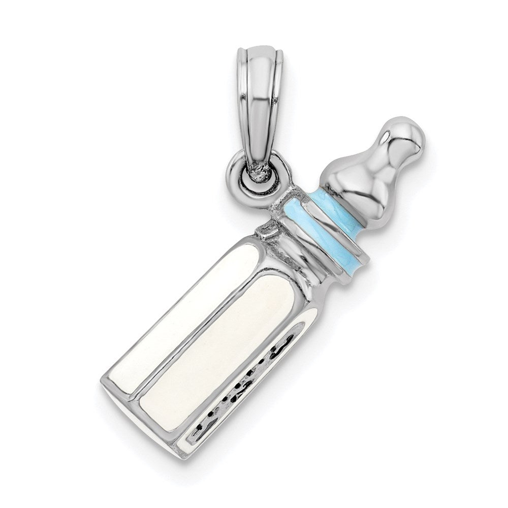 Sterlingsilber De-ani Rhodiniert Poliert 3d Blau Baby Bottle Anhänger