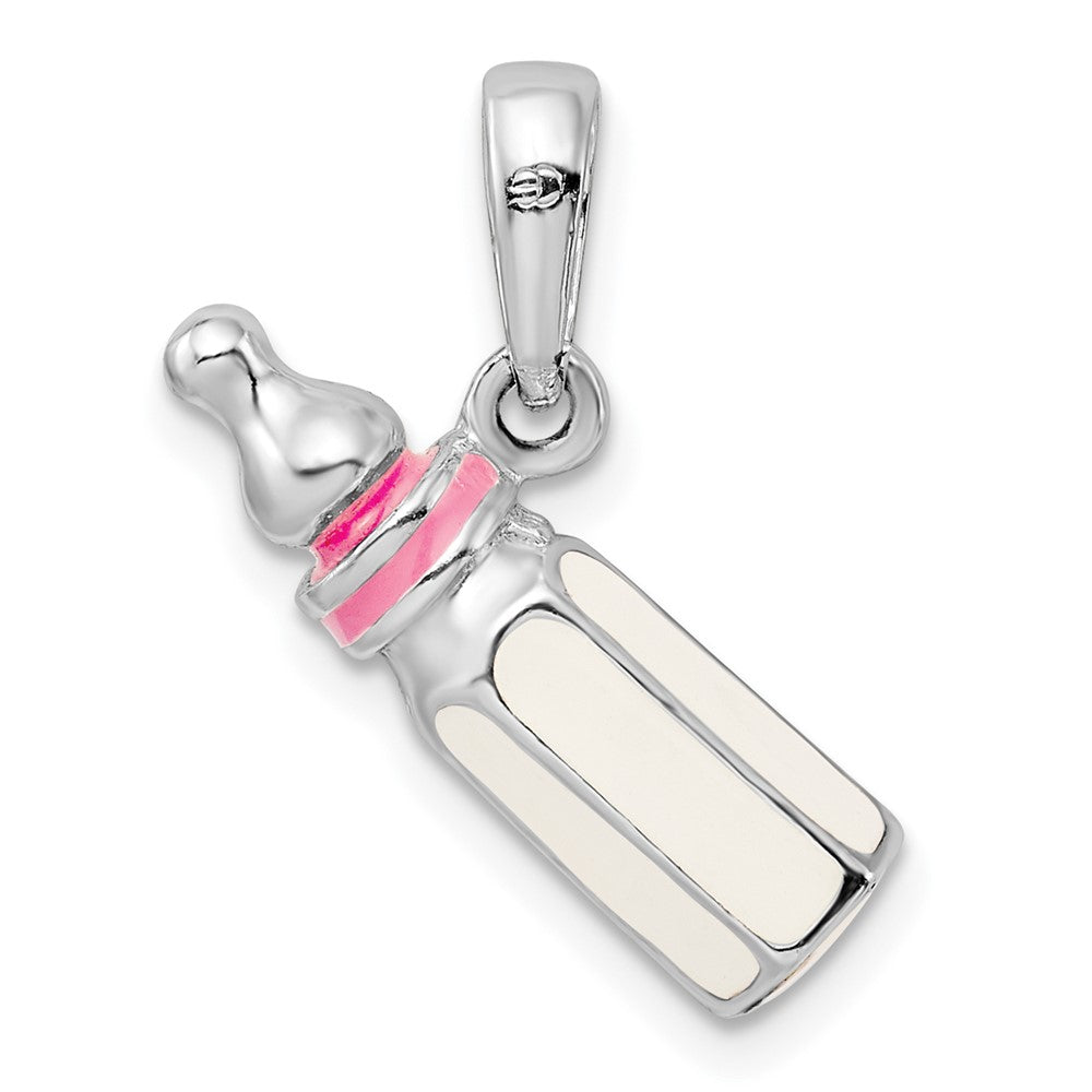 Sterlingsilber De-ani Rhodiniert Poliert 3d Rosa Baby Bottle Anhänger