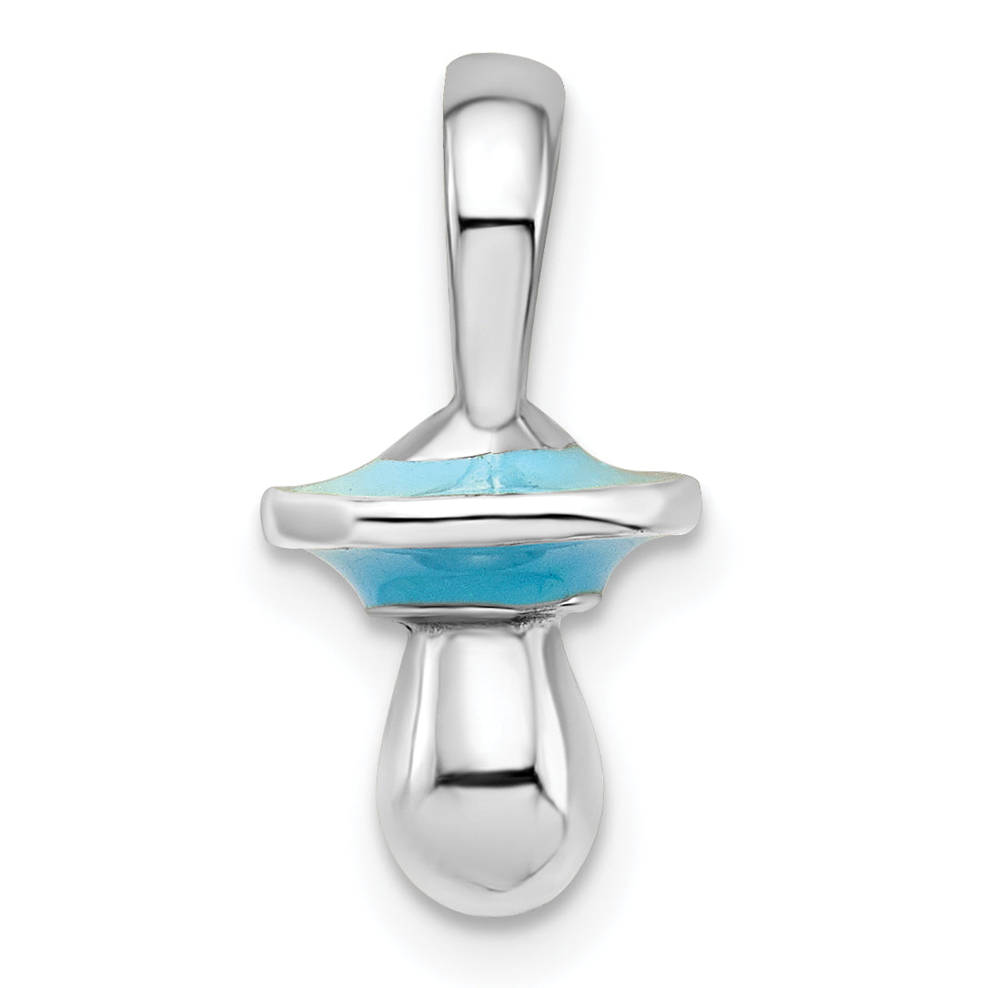 Sterlingsilber De-ani Rhodiniert 3d Blau Emailliert Pacifier Anhänger